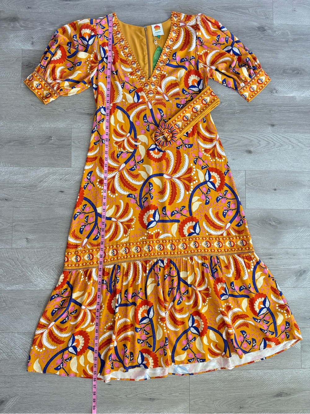 Farm Rio Yellow Palms Party Belted Dress Vibrant Colorful Resort Size Large - Picture 15 of 16